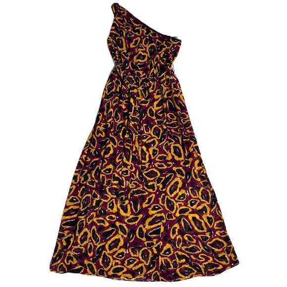 Nicole Miller Magenta Purple One Shoulder Elastic Waist Belted Maxi Dress 14 NWT - Picture 1 of 14